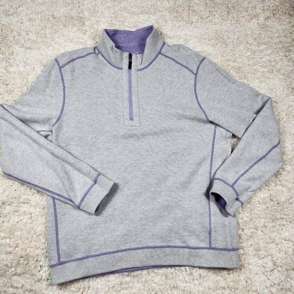 Tommy Bahama Reversible Sweater Mens Adult Large Violet Half Zip Flipshore Top - Picture 10 of 11